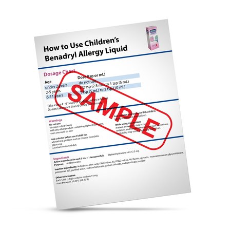 AEK Replacement Emergency Instruction Sheet  Childrens Benadryl Liquid EN9400